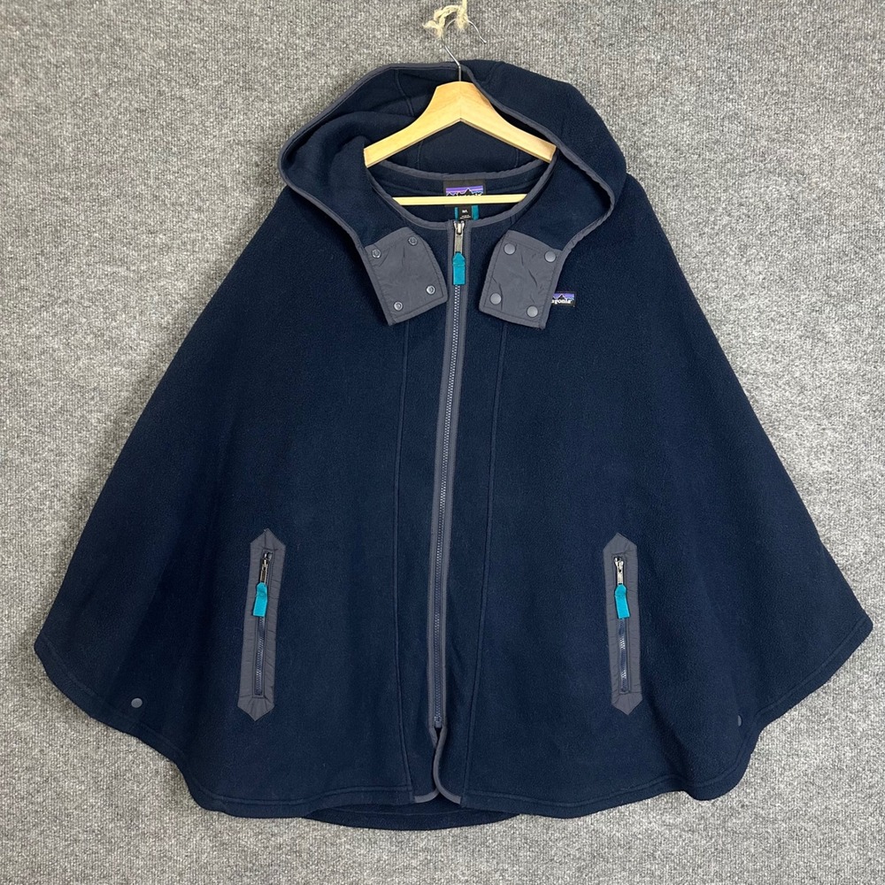 Patagonia Synchilla Fleece poncho Cape M/L Navy Blue Excellent Hooded Poncho